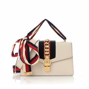 Gucci Sylvie Small Shoulder Bag White Leather Web Stripe Ribbon + coa dustbag